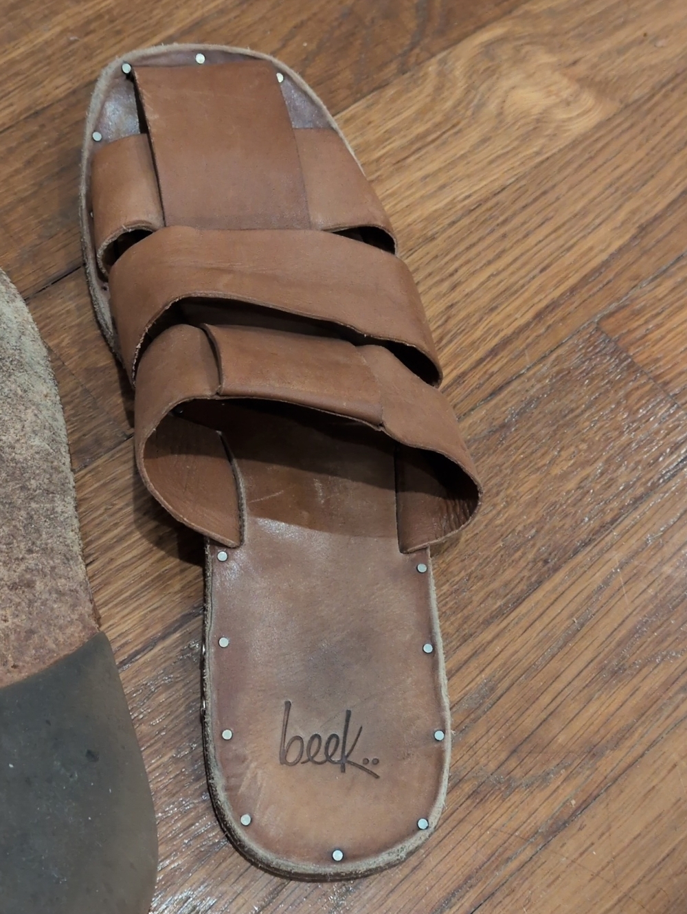 Brown Leather Slide Sandals